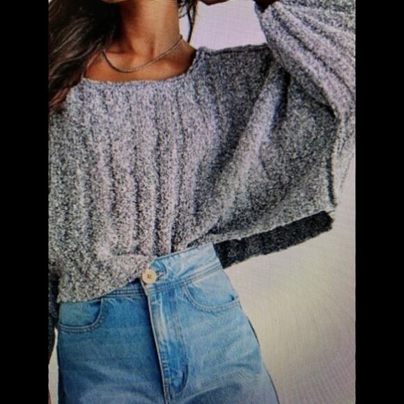 NWT free people small good day sweater in charcoal - Picture 2 of 7